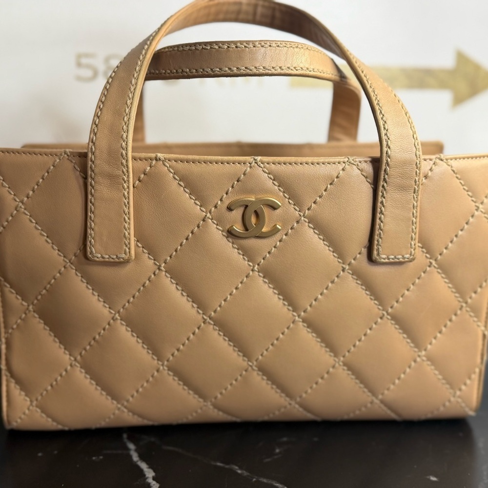 CHANEL Beige Quilted Tote Bag